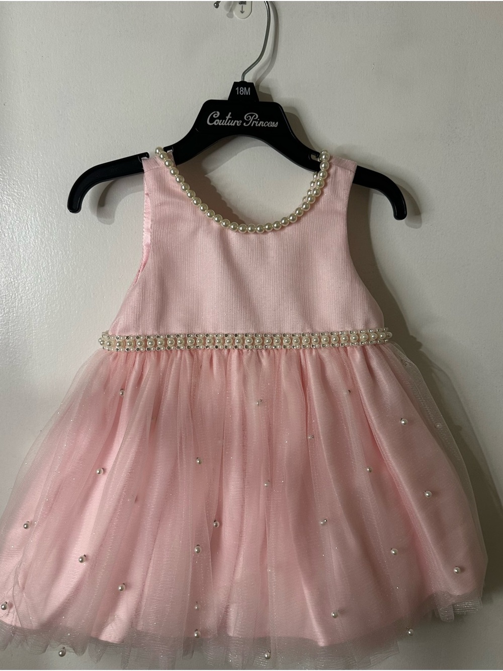 Pink Pearl-Trim Tulle Dress for Kids
